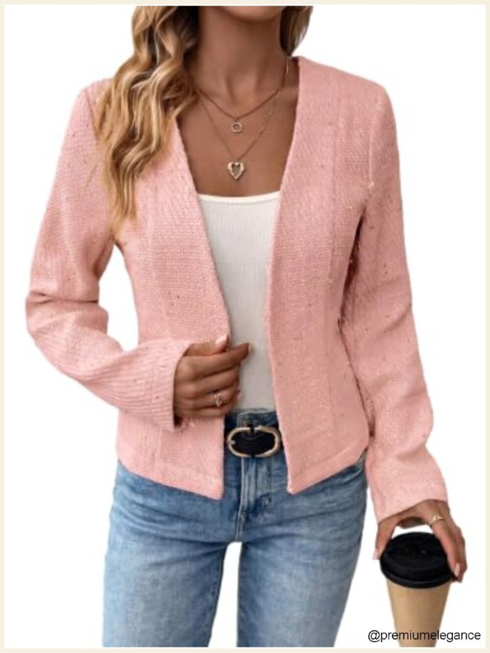 Women's Tweed Blazer Open Front Long Sleeve Lightweight Professional